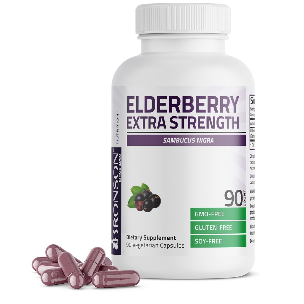 Bronson Elderberry Extra Strength, Supports Healthy Immune System & Antioxidant Protection, Non GMO, 90 Vegetarian Capsules