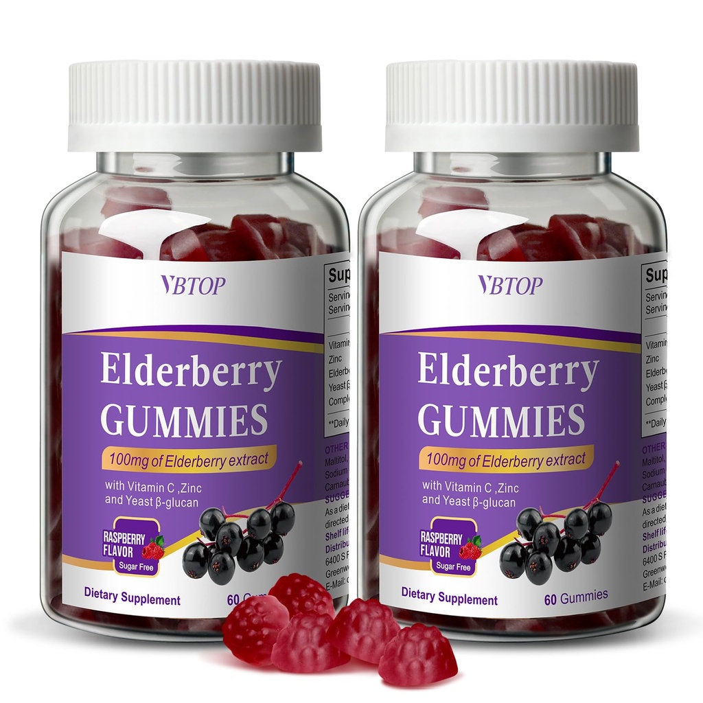 5-in-1 Sambucus Elderberry Immune Gummies, Daily Immune Support for Adults & Kids 4+, with Vitamin C, Zinc, Gluten Free, Vegetarian, Natural Sugar-Free Elderberry Supplement, 120 Gummies