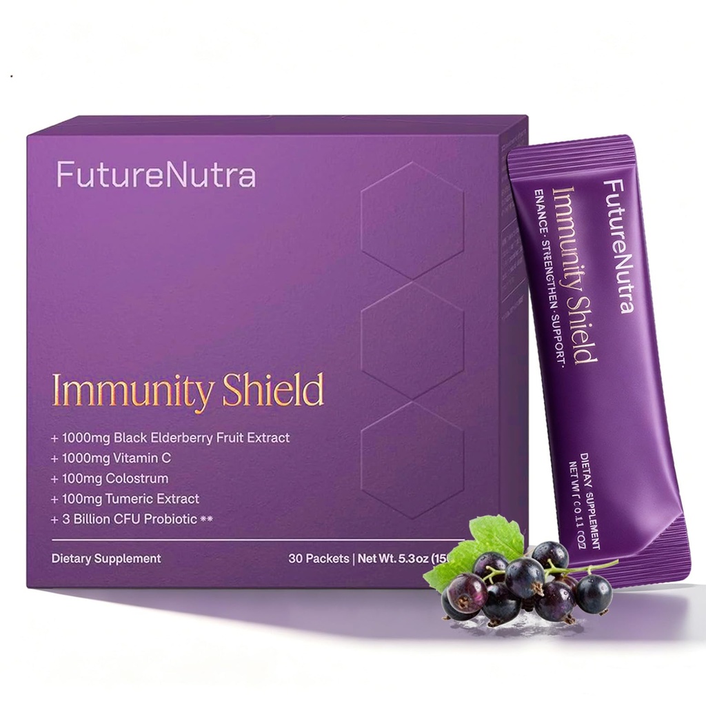 Immune Support Powder for Daily Defense - 1000mg Black Elderberry + 1000mg Vitamin C with Vitamin D3, Zinc, Calcium Blend - Multi-Immune Defense Formula, 30 Packets
