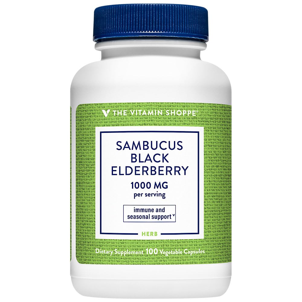 The Vitamin Shoppe Sambucus Black Elderberry Extract - Immune Defense & Seasonal Wellness | Premium Concentrate | 100 Capsules | Year-Round