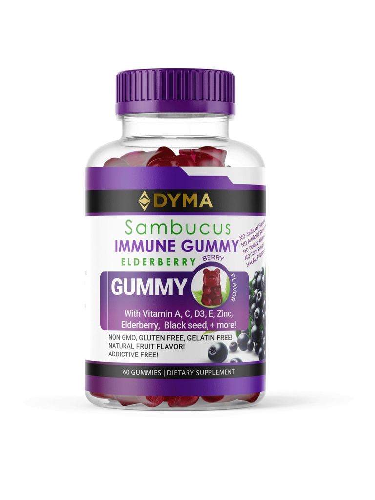 DYMA® Elderberry Gummies for Adults 8 in 1, Black Seed Oil Gummies with Vitamin A, C, D3, E, Zinc, Black Elderberry, Berry Flavor, Non-GMO, and Gluten Free, 60 Immune Gummies