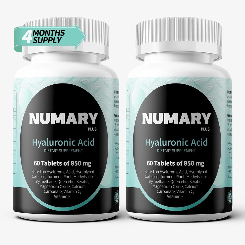 Hyaluronic Acid, with Hydrolyzed Collagen, MSM, Turmeric, Vitamin C, 120 Tablets, 4 Month Supply
