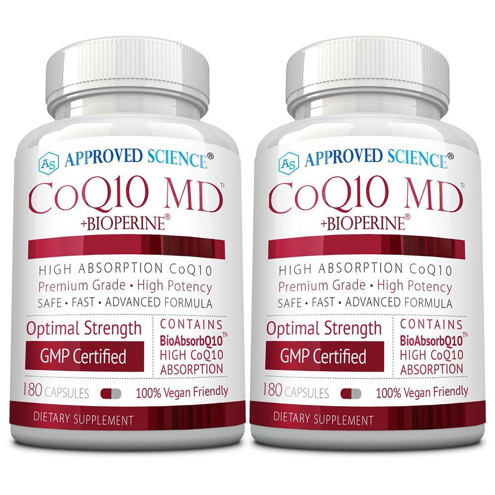 Approved Science® CoQ10 MD - Extra Strength Pure CoQ10 300mg with BioPerine® for Faster Absorption - Optimal Support Supplement - Vegan - 6 Month Supply