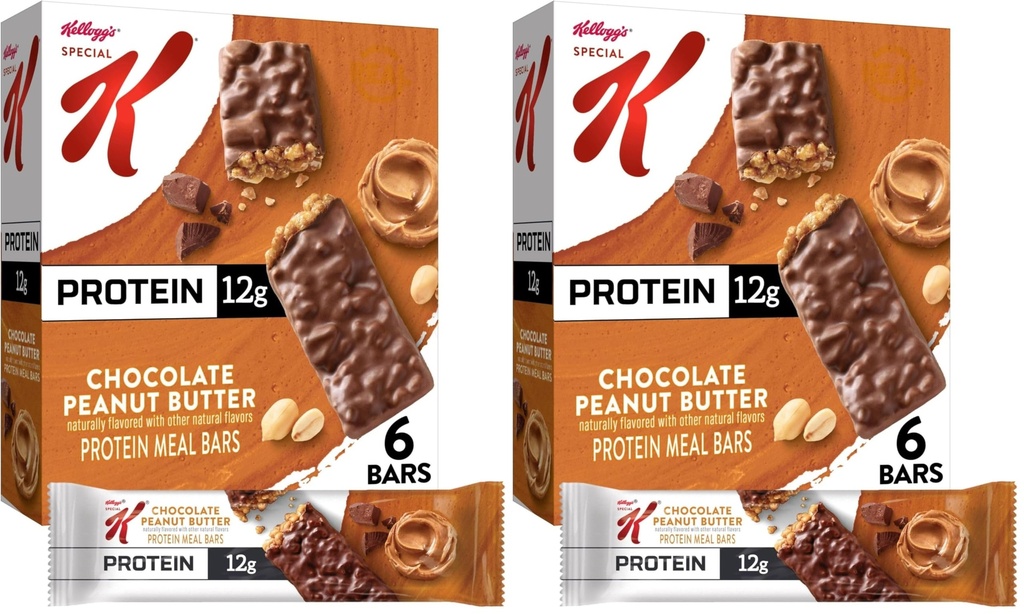 Special K Bar Protein Meal Bars, 12g Protein, Meal Replacement, Chocolate Peanut Butter, 9.5oz Box (6 Bars) (Pack of 2)