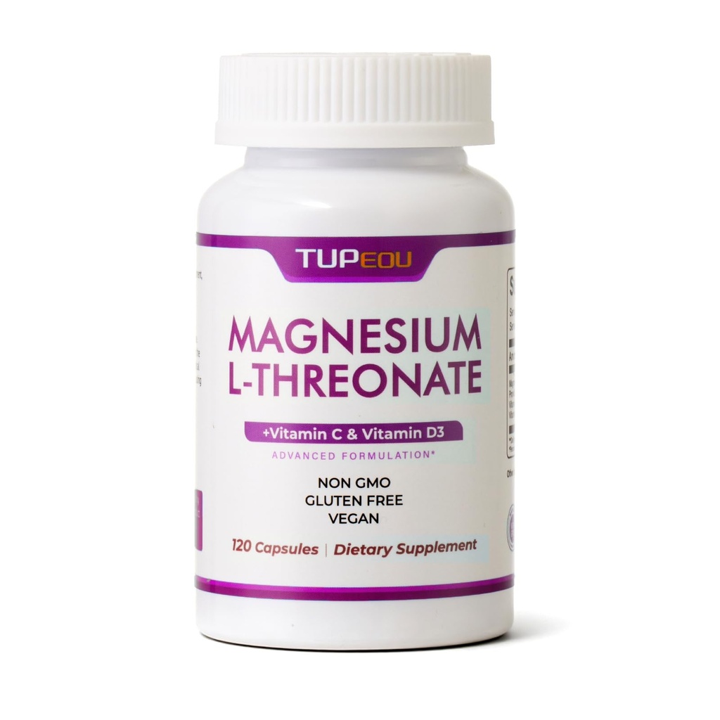 Magnesium L-Threonate 120 Capsules,Vitamin D3,Magnesium Threonate with Vitamin C,High Absorption,Non-GMO,60 Days Supply (120)