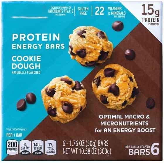 Cookie Dough Protein Bar, Gluten Free High Energy Meal Keto Friendly Food Treat, Low Carb Sugar Snack, 10.58 oz Elevation Box