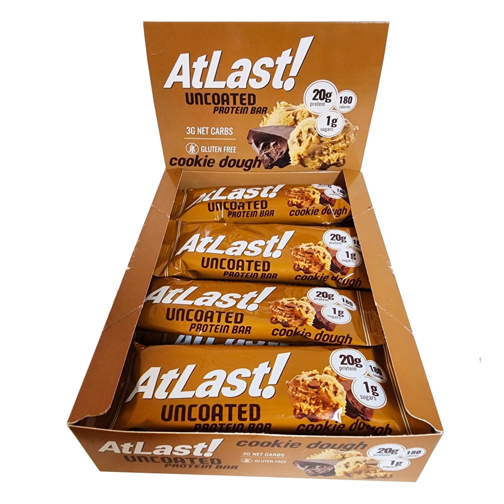 AtLast! Nutrition Cookie Dough Protein Bars, 20g Protein, 1g Sugar, 3g Net Carb, Gluten Free, Keto Friendy, 12 Count