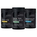 Sports Research® Vegan Supplements Pack - Vegan DHA 700mg Omega-3 + Vitamin D3 K2 5000iu + Magnesium Glycinate