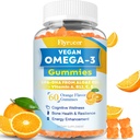 Vegan Omega 3 Gummies - Algal Oil Omega 3 Supplement with DHA, EPA & 10 Essential Vitamins, Fish Oil Alternative - Support Brain, Eye & Immunity for Adults, Orange Flavor, 60 Count