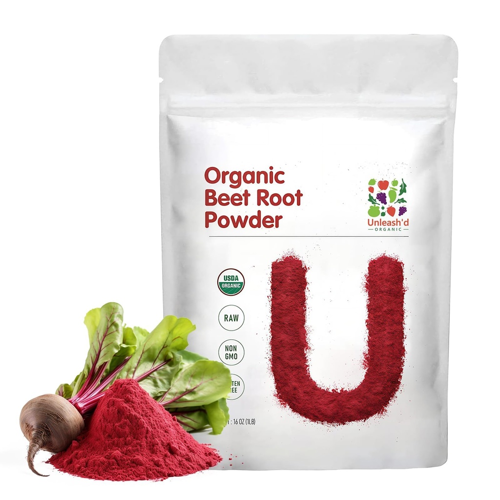 Unleash’d Organic Beet Root Powder 16oz – Raw, Non-GMO Superfood, Natural Nitric Oxide Booster for Energy, Stamina & Circulation Support