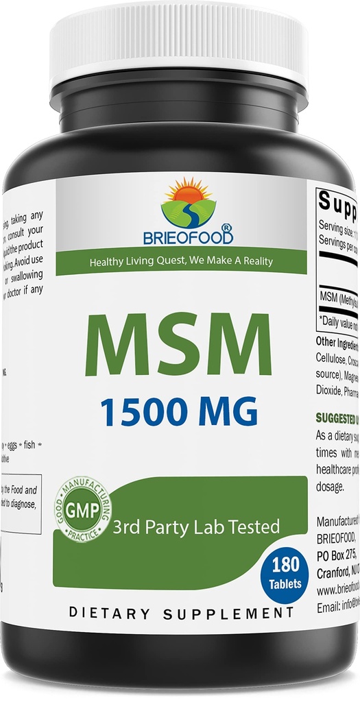 Brieofood MSM Supplement 1500mg per Tablet - Methylsulfonylmethane Powder Tablet