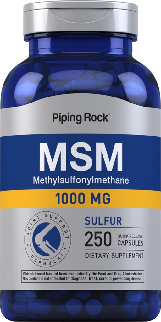 Piping Rock MSM Supplement Capsules | 1000mg | Methylsulfonylmethane | Non-GMO, Gluten Free
