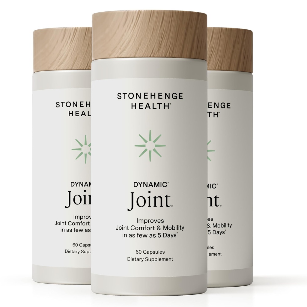 Stonehenge Health Dynamic Joint Health Supplement – Fast-Acting Support with AprèsFlex® Boswellia, MSM, Multi-Type Collagen, Turmeric, Bromelain, Vitamins C & D3 60 Count (Pack of 3)