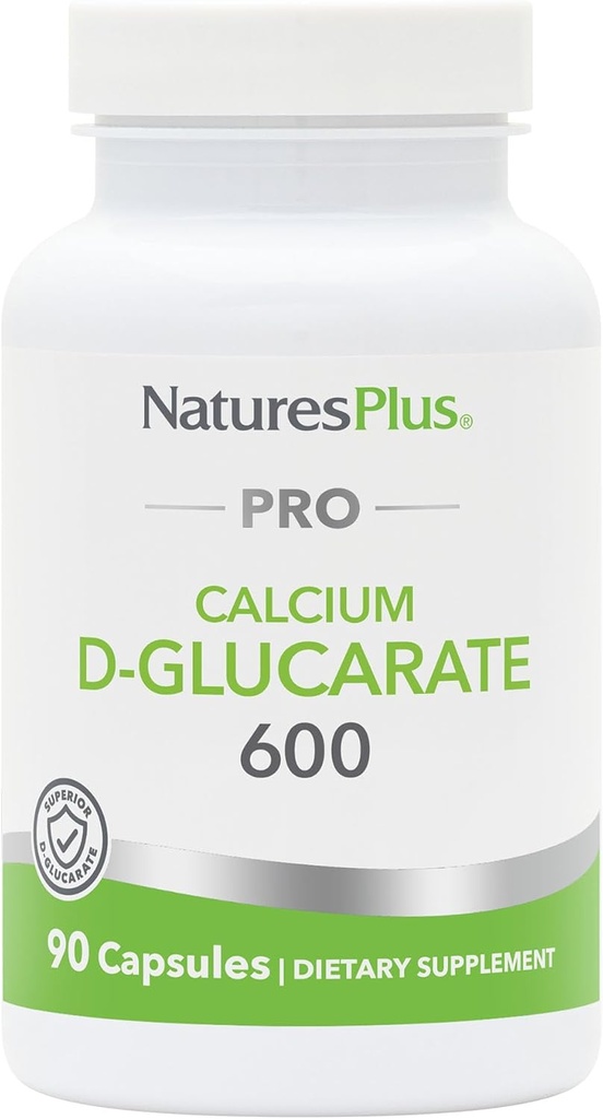 NaturesPlus PRO Calcium D-Glucarate (CDG) 600 mg - 90 Capsules - Non-GMO, Vegan, Gluten Free, Soy Free - 90 Servings