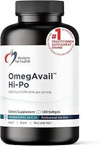 Designs for Health OmegAvail Hi-Po - TG (Triglyceride) Omega-3 Fish Oil Supplement, 1600mg EPA/DHA per Serving with Lemon + Vitamin E to Minimize Fishy Taste (120 Softgels)
