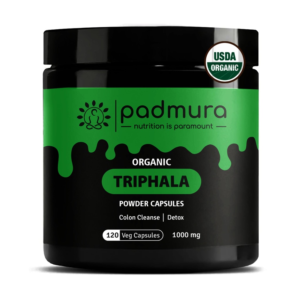 Organic Triphala Powder Capsules 1000mg | USDA Organic Certified | Non GMO | Gluten Free | Vegan - 120 Veg Capsules
