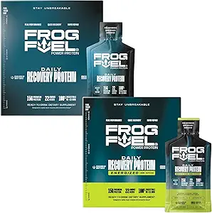 Frog Fuel Power Regular & Power Energized Complete Protein Shot Bundle, 15g πρωτεΐνη Nano-Hydrolyzed Grass Fed Collagen, Post Process, Fat & Sugar Free, 22 Amino Acids, Berry, 1 oz Packets, 48 Pack