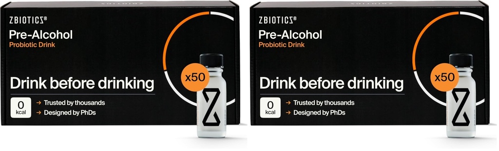 ZBiotics — Feel Better After Drinking, Wake Up Refreshed, Science-Backed, Patented Probiotic for Easier Mornings, Travel-Friendly, 100-Pack of 0.47 Fl Oz Bottles (50 Pack)