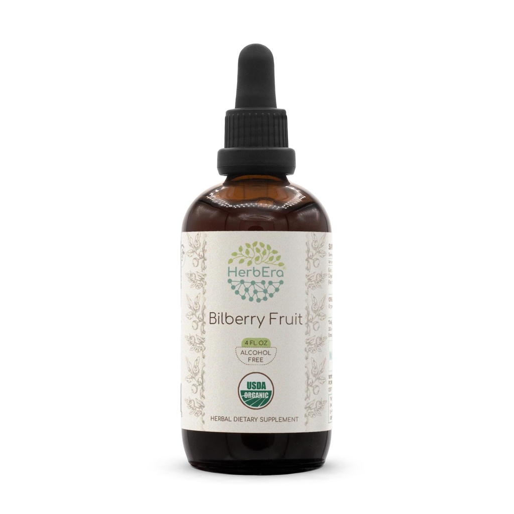 HerbEra Bilberry Fruit B120 USDA Organic Tincture | Alcohol-Free Extract, High-Potency Herbal Drops, Vision | Certified Organic Bilberry (Vaccinium Myrtillus) Dried Fruit (4 fl oz)