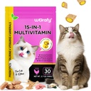 Cat Vitamins with Taurine, 15-in-1 Multivitamin Chews with Omega-3s & Prebiotics, Taurine for Immune, Heart & Joint Health, Supports Skin, Coat & Digestion, Cat Grass Treats for Cats & Kittens