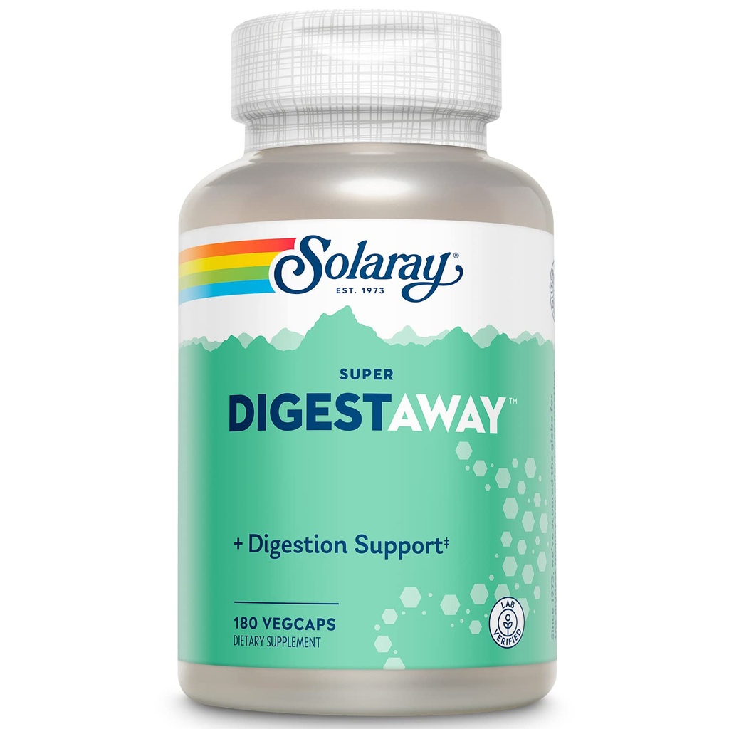 SOLARAY Super Digestaway Digestive Enzymes - Pancreatin, Papain, Ginger, Pepsin, Betaine HCl, Aloe Vera, and More - Υποστήριξη Απορρόφησης & Απορρόφησης - Εργαστήριο Επαληθευμένο - 180 VegCaps