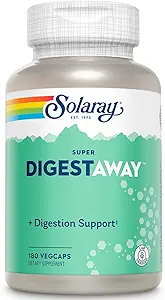 SOLARAY Super Digestaway Digestive Enzymes - Pancreatin, Papain, Ginger, Pepsin, Betaine HCl, Aloe Vera, and More - Digestion & Nutrient Absorption Support - Lab Verified - 180 VegCaps