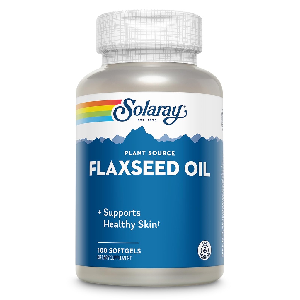 SOLARAY Flaxseed Oil 3000 mg με Ωμέγα 3 6 9, flax Seed Softgels για την υγεία του δέρματος, Triple Omega Supplement, Non-GMO, Gluten Free, Lab Επαληθευμένο - Εγγύηση 60 ημερών - 33 μερίδες, 100 Softgels