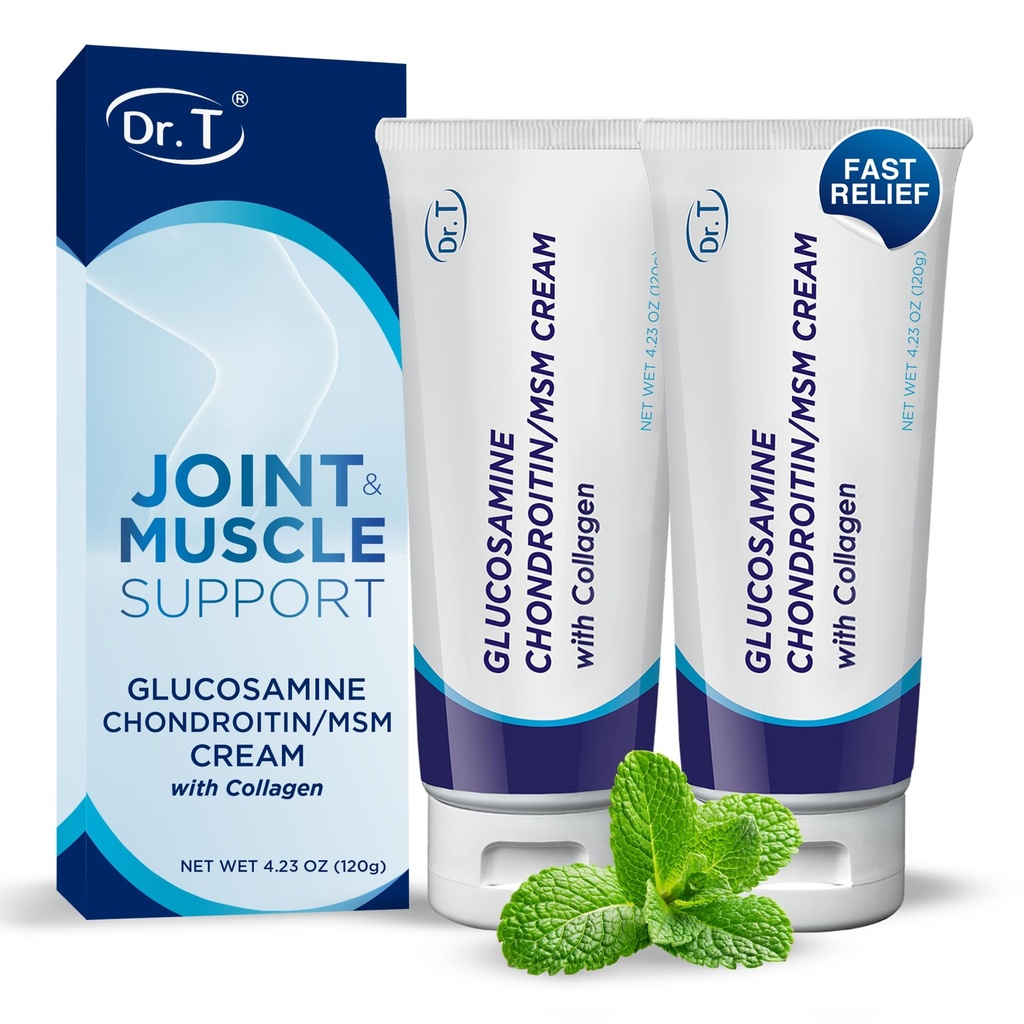 Dr. T Glucosamine Chondroitin Cream - Premium Formula with MSM and Collagen for Joint and Muscle Discomfort - Maintains Joint Strength, Flexibility & Muscle Mobility - 4.23 oz / 120g (2 Pack)