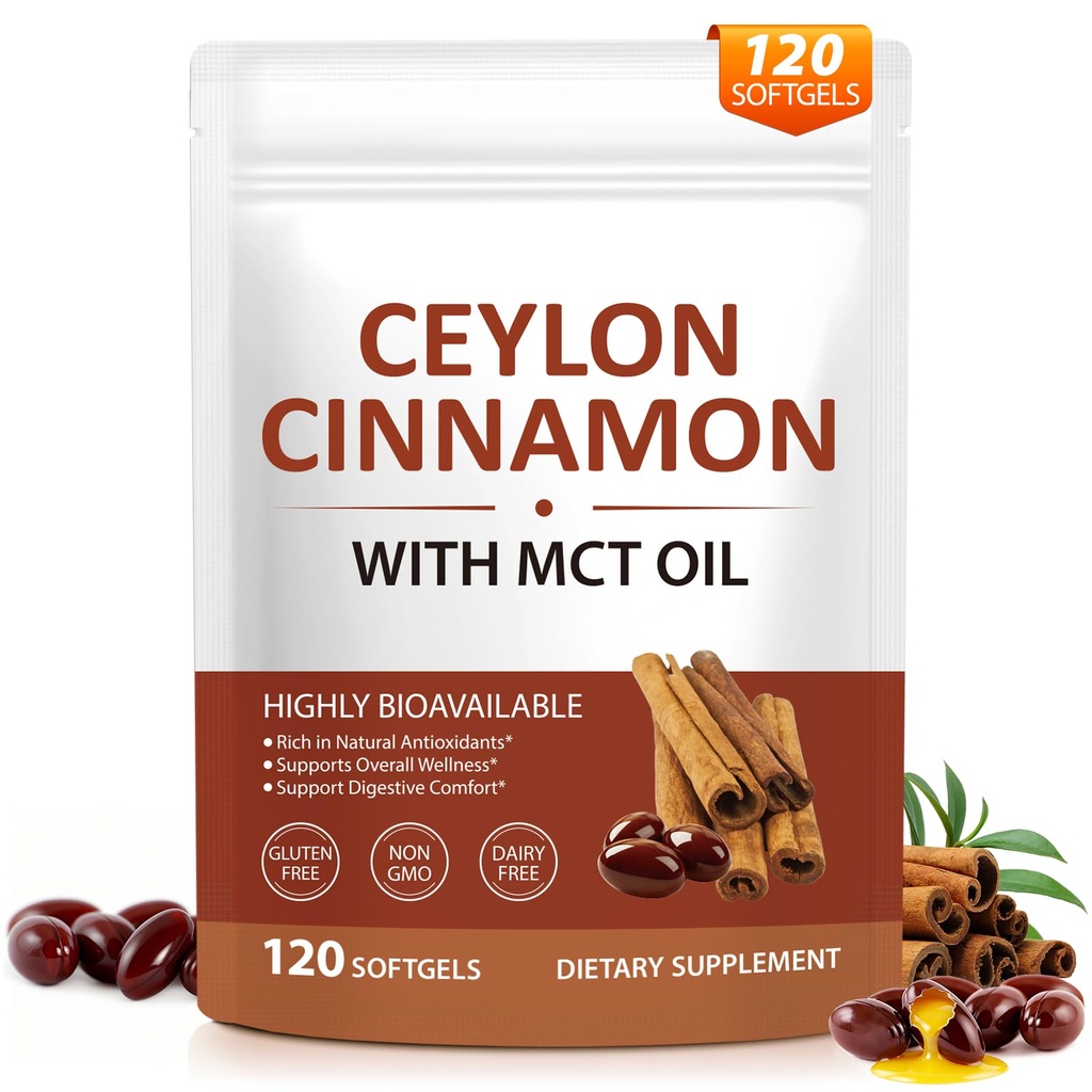 Ceylon Cinnamon SoftGels with MCT Oil – Non-GMO, Gluten-Free, 120 Softgels
