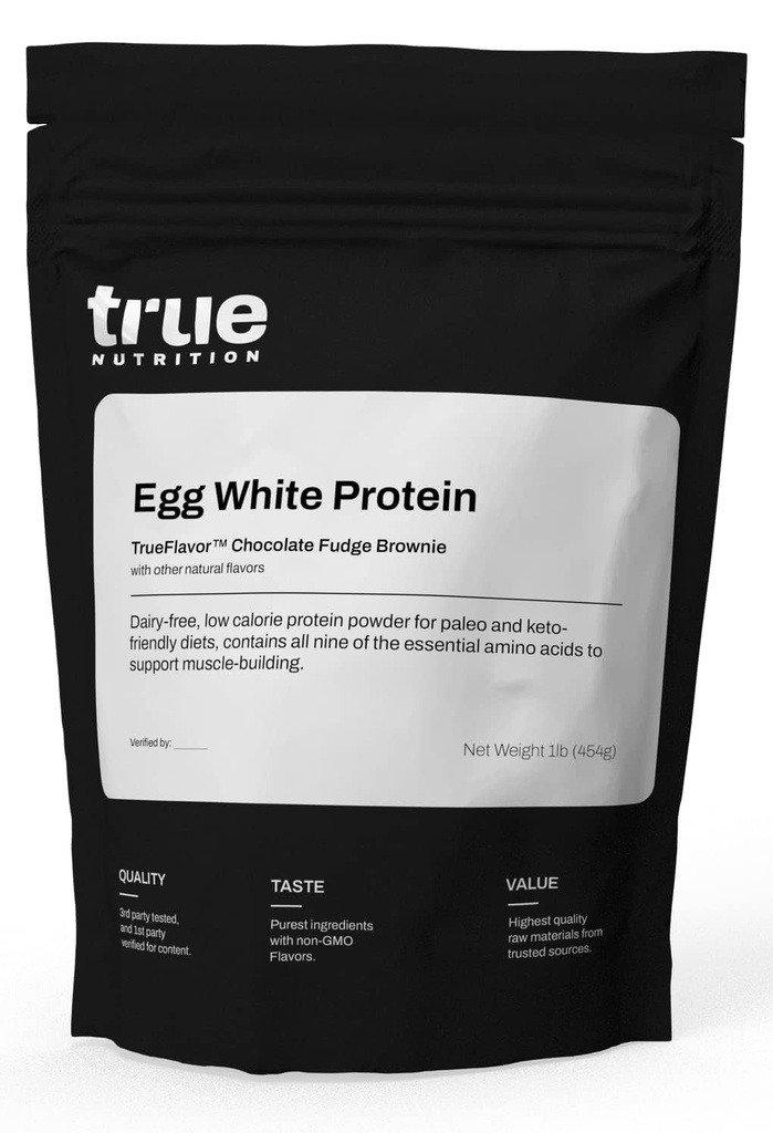 True Nutrition Egg White Protein Powder - 24g Dairy Free Lactose Free Egg Protein - Paleo, Keto, Carnivore, Gluten Free, Soy Free, Non-GMO - Chocolate Fudge Brownie - 1 lb