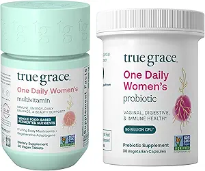 True Grace One Daily Women’s Multivitamin (30 Vegan Tablets) & One Daily Women’s Probiotic (30 Vegetarian Capses) - Χωρίς γλουτένη, Χωρίς σόγια, Βιολογικά - 30-Day Supply of Each