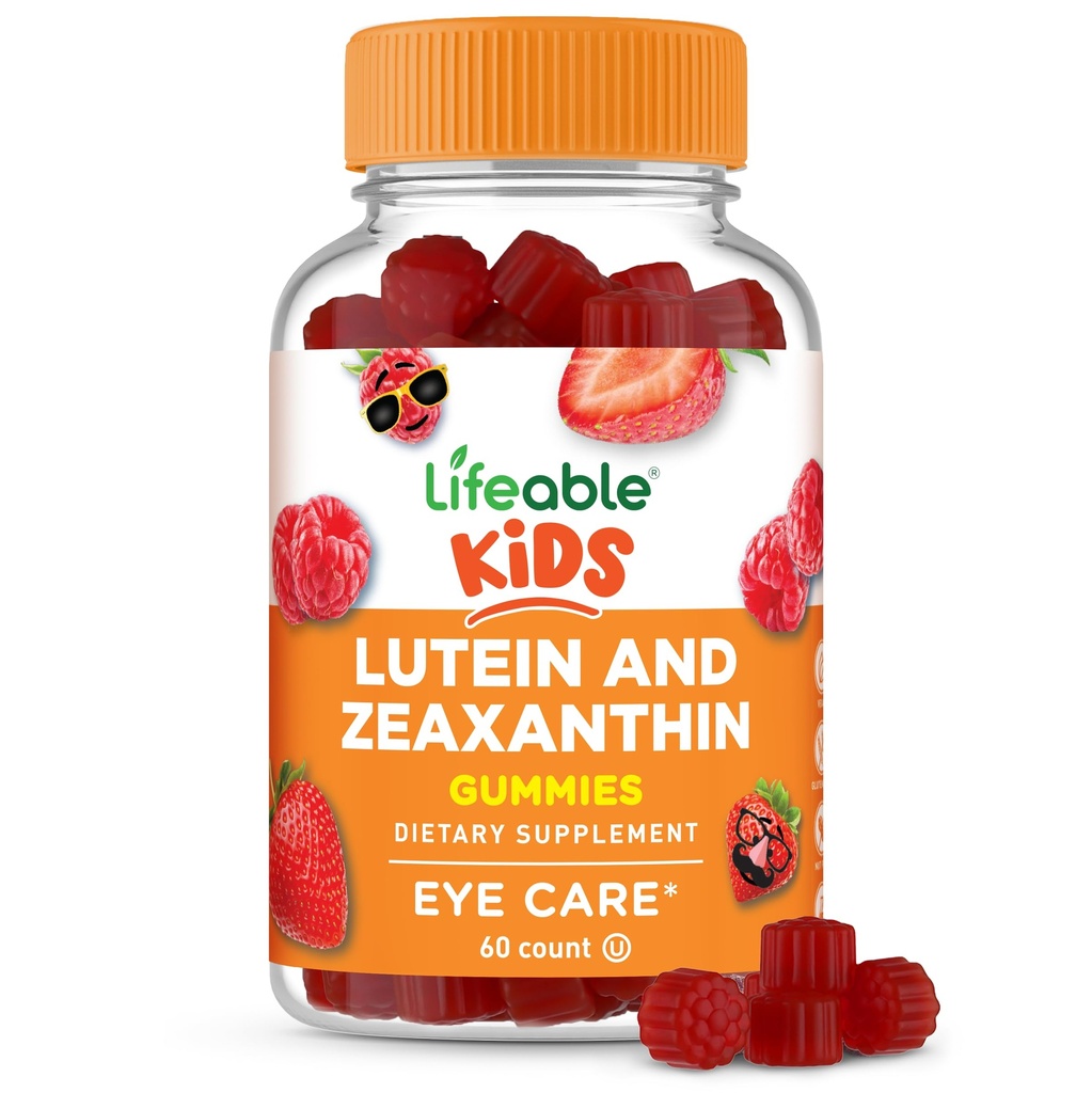 Lifeable Lutein and Zeaxanthin Gummies for Kids, Eye Vitamins for Vision & Eye Health Support, Berry Flavored Supplements, Vegan, Non-GMO, Gluten Free, 60 Count
