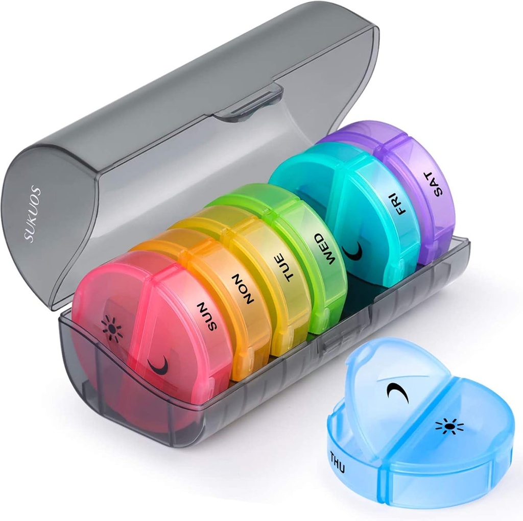 Sukuos Large Weekly Pill Organizer 2 φορές την ημέρα, Daily Pill Box 7 Day Easy to Open with Double Protection, AM Pill Case for Medicine/Vitamin/Fish Oil/Συμπληρώματα