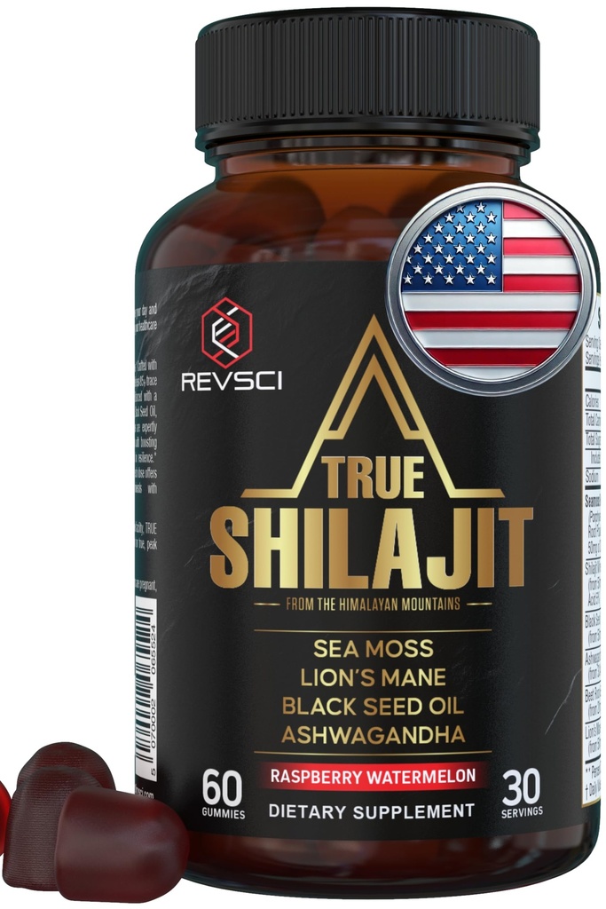 Himalayan Natural Shilajit Gummies for Men – Made in USA, True Gold Pure Himalayan Shilajit for Men Gummies, Energy & Focus Support with Ashwagandha & Sea Moss, Vegan, 60 Count