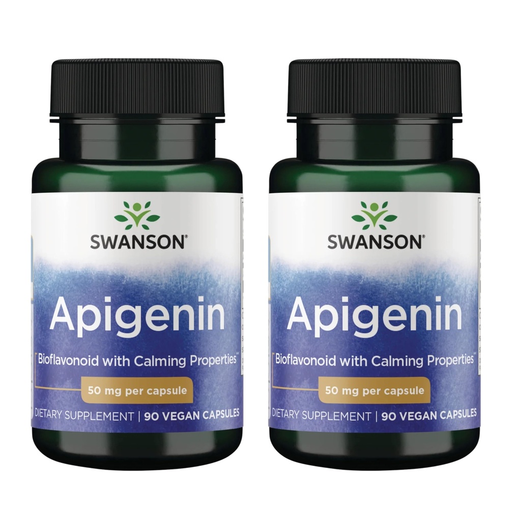 Swanson Apigenin Bioflavonoid Supplement for Adults Seeking Natural Sleep, Relaxation, and Stress Relief Support - 50 mg (90 Vegan Capsules, 2 Pack)