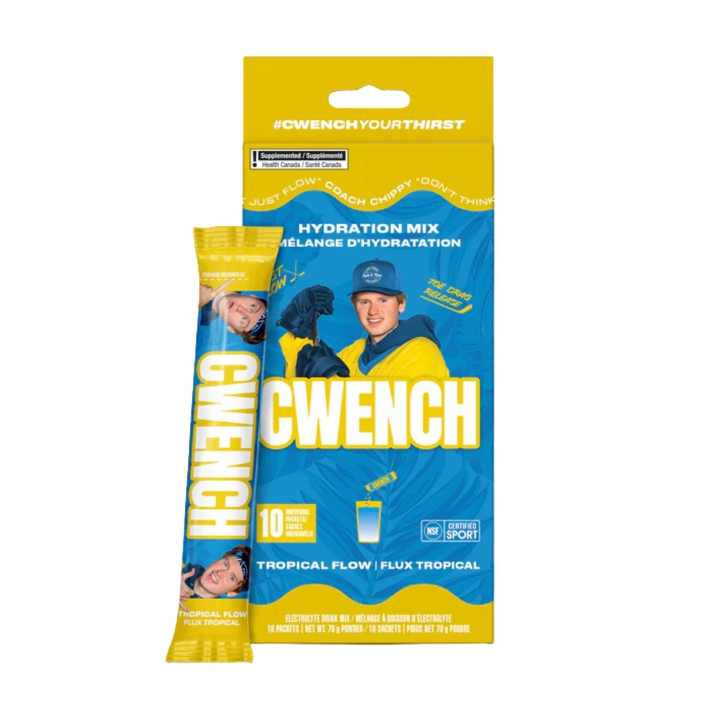 Cwench Electrolyte Hydration Powder Tropical Flow 10 Count Pineapple Yuzu Drink Mix with Amino Acids Vitamin B Vegan Gluten Free Hydration Packets