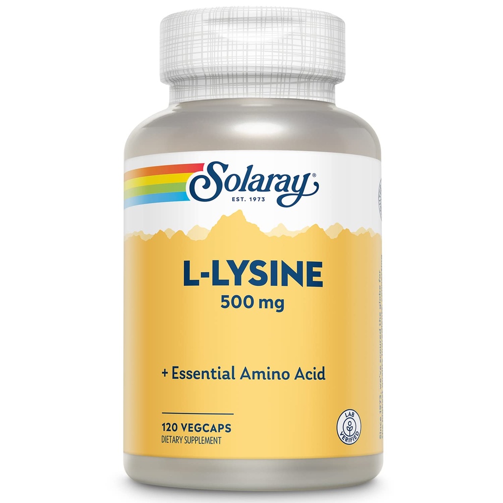 SOLARAY L L Lysine 500 mg Κάψουλες - Free-Form Essential Amino Acids Supplement - Ισχυρή υποστήριξη ευεξίας με L-Lysine Amino Acid - Lab Επαληθευμένο, 60-Day Εγγύηση, 120 υπηρεσίες, 120 VegCaps