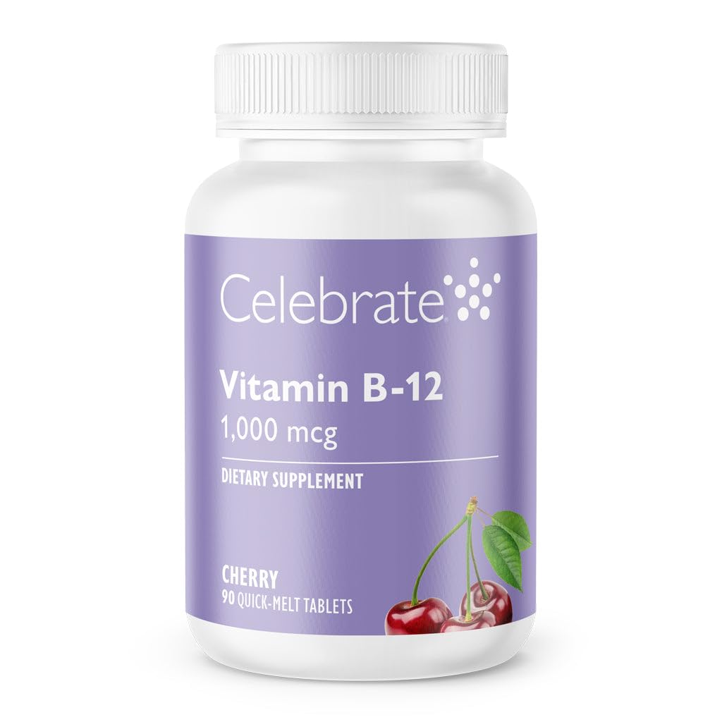 Celebrate Vitamins B-12 Quick Melt 1000 mcg with Folic Acid – 90 Tablets for Energy & Metabolism Support