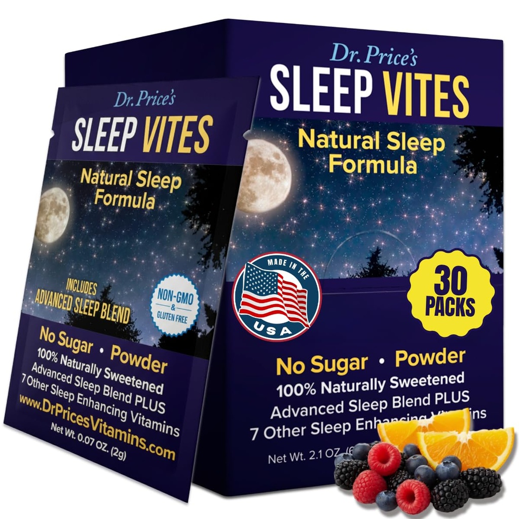 Βιταμίνες Dr. Price Natural Sleep Aid - Συμπλήρωμα ύπνου - Μελατονίνη για τον ύπνο - 30 Πακέτα - Βοηθήματα ύπνου Ενήλικες, Τρυπτοφάνη, Ηρεμία σκόνη μαγνησίου, μη υπνηλία υποστήριξη ύπνου