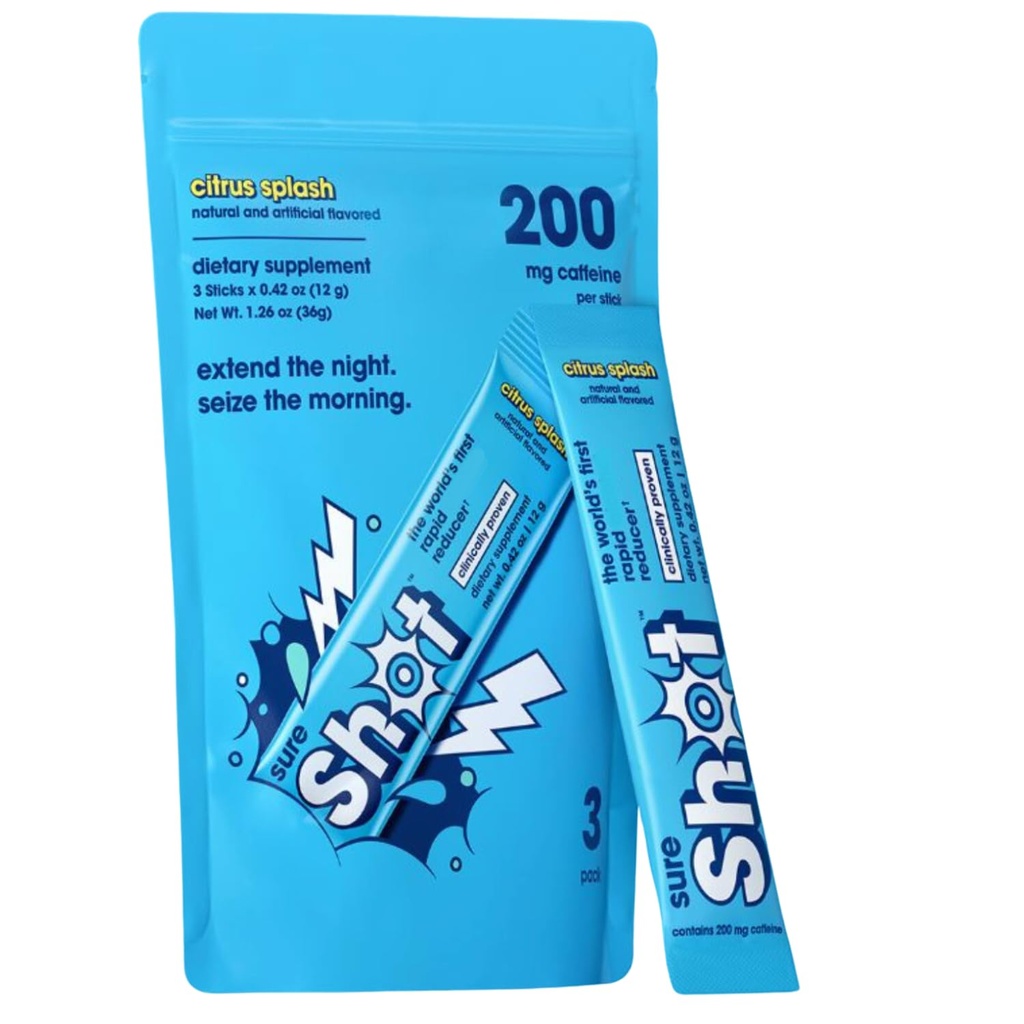 Sure Shot Recovery Drink Powder Packets, Citrus Splash (3 Pack, Stick Pack) - Support for a Night Out - Premium Hydration Packets with Electrolytes & Vitamins for Liver & Gut Support, Energy & Focus