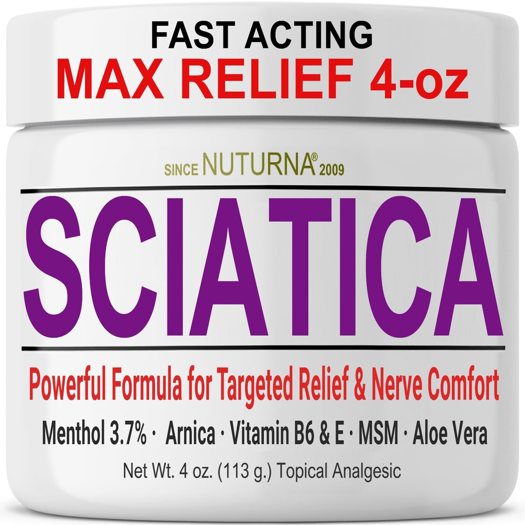 Sciatica Nerve Cream - Μέγιστη αντοχή Κρέμα άνεσης για τα πόδια, τα χέρια, τα πόδια, τα δάχτυλα, την πλάτη - Φυσική Ultra Strength Arnica, MSM, Menthol, Καταπραϋντική άνεση, Μεγάλο 4 Oz