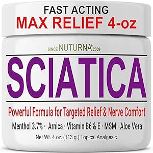 Sciatica Nerve Cream - Maximum Strength Comfort Cream for Feet, Hands, Legs, Toes, Back - Natural Ultra Strength Arnica, MSM, Menthol, Soothing Comfort, Large 4 Oz