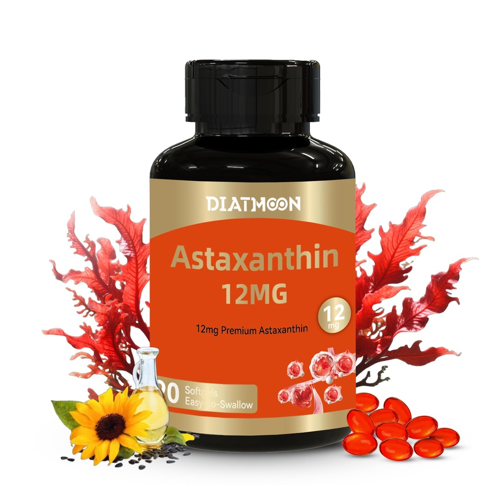 Astaxanthin Supplements Softgels Natural Microalgae Astaxanthin 12mg Women and Men Easy to Swallow 90 Softgels Non-GMO, Gluten Free, No Soy