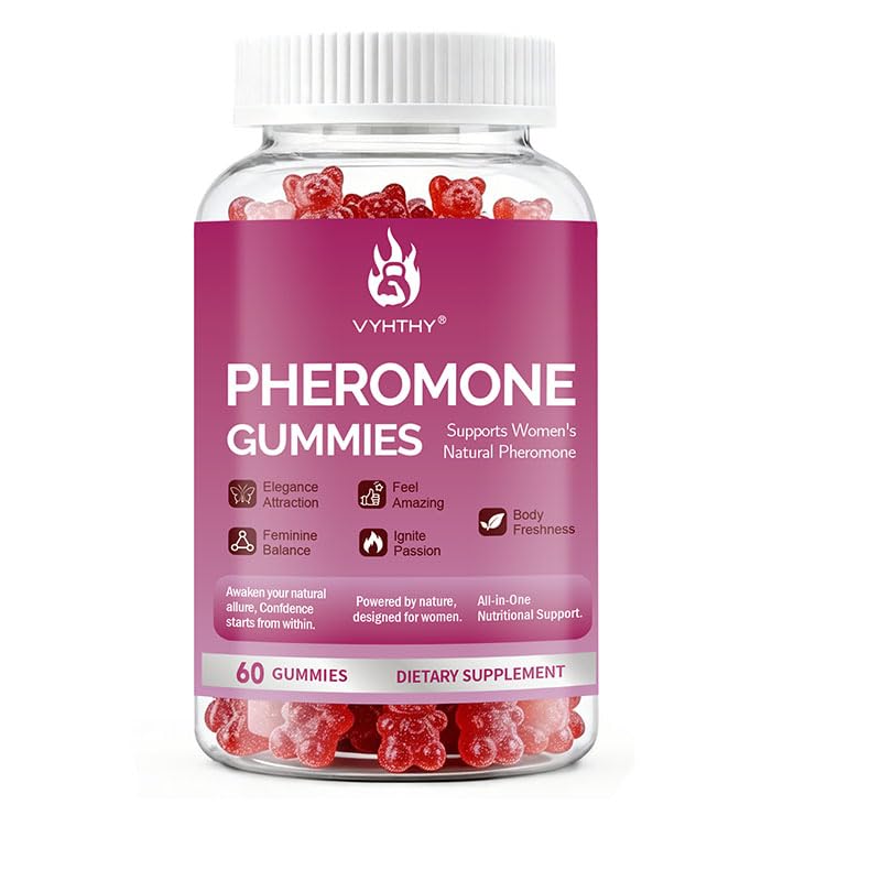 Pheromone Gummies for Women, Natural Pheromone Support Supplement with Maca Root, Fenugreek, Slippery Elm Bark, Vegan, Gluten-Free, No Sugar, 60 Gummies