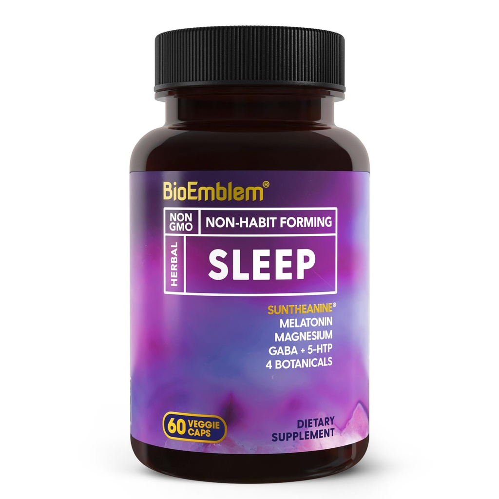 BioEmblem Natural Sleep Aid for Adults with Melatonin, Valerian Root, Suntheanine & More 