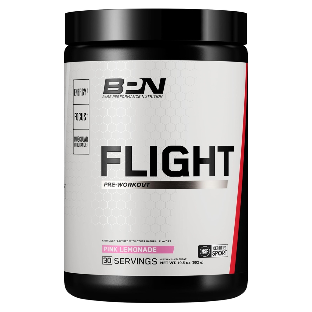 BARE PERFORMANCE NUTRITION BPN Πτήση πριν από την προπόνηση, υποστηρίζει την ενέργεια και την ψυχική εστίαση, βελτιωμένη αντοχή & μυϊκές αντλίες με CarnoSyn® Beta Alanine, Pink Λεμονάδα, 30 εξυπηρετήσεις