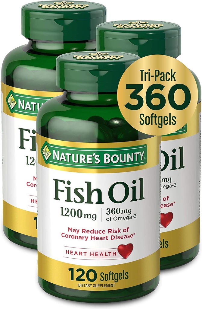 Nature’s Bounty Fish Oil, 1200mg, 360mg of Omega-3, 120 (3 Pack , 360 Total) Softgels 120 Softgels