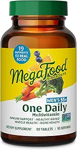 MegaFood Men's 55+ One Daily - Multivitamin for Men with Vitamin B12, C, D & Zinc - Optimal Aging & Immune Support Supplement - Vegetarian - Made Without 9 Food Allergens - 90 Tabs