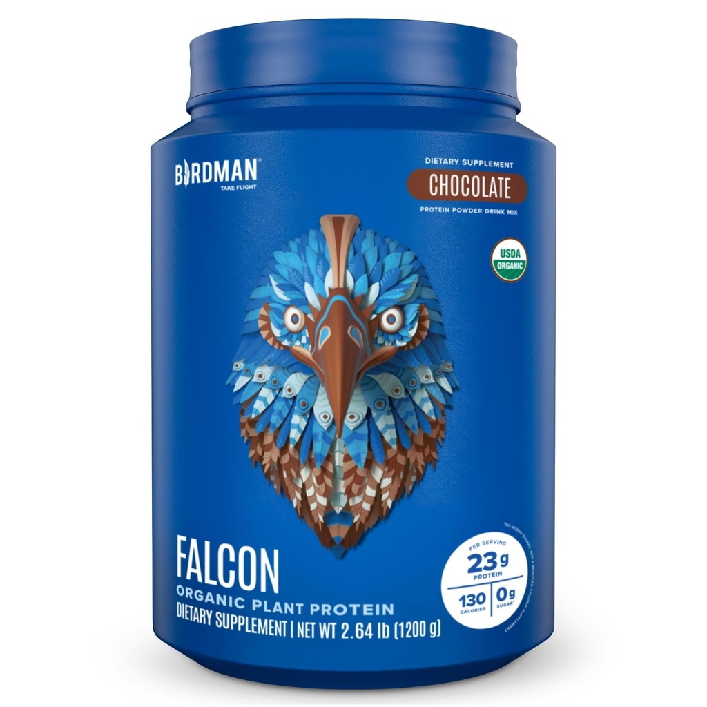 BIRDMAN Falcon Vegan Protein Powder Organic, Stevia & Sugar Free, Πρωτεΐνη με βάση το φυτό, Χαμηλό Καρβίδιο, Γαλακτοκομικά Χωρίς, Κέτο, Μη Πρωτεΐνη Whey, Προβιοτική, Πρωτεΐνη Pea Flavor - 37 Μερίδες - 2,64lb