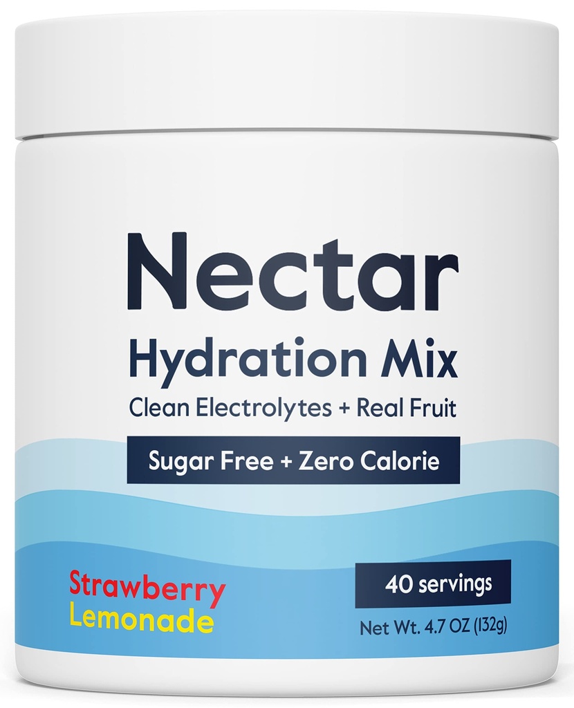 Nectar Sugar Free Ηλεκτρόλυτα Σκόνη - Βιολογικά Φρούτα Χωρίς Ζάχαρη ή Θερμίδες - Ενυδατική Σκόνη για Αφυδάτωση Ανακούφιση και ενυδάτωση - Κέτο και Παλαιό (Strawberry Lemonade 40 σερβιρίσματος Tub)
